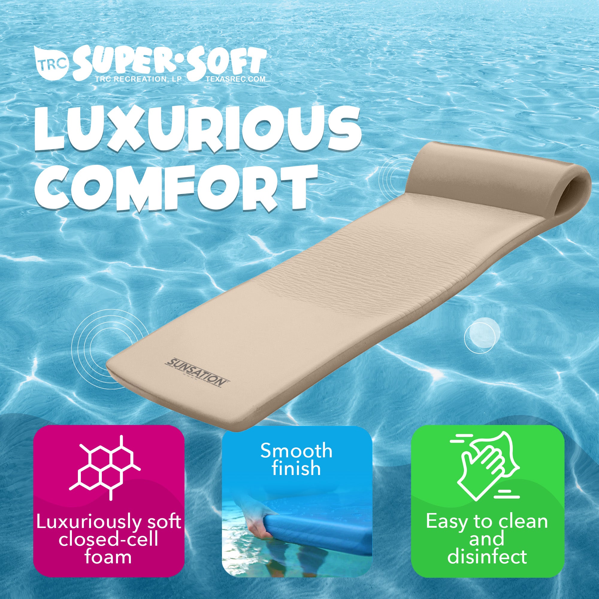 TRC Recreation Sunsation 1.75" Thick Foam Lounger Swimming Float, Bronze (Used)