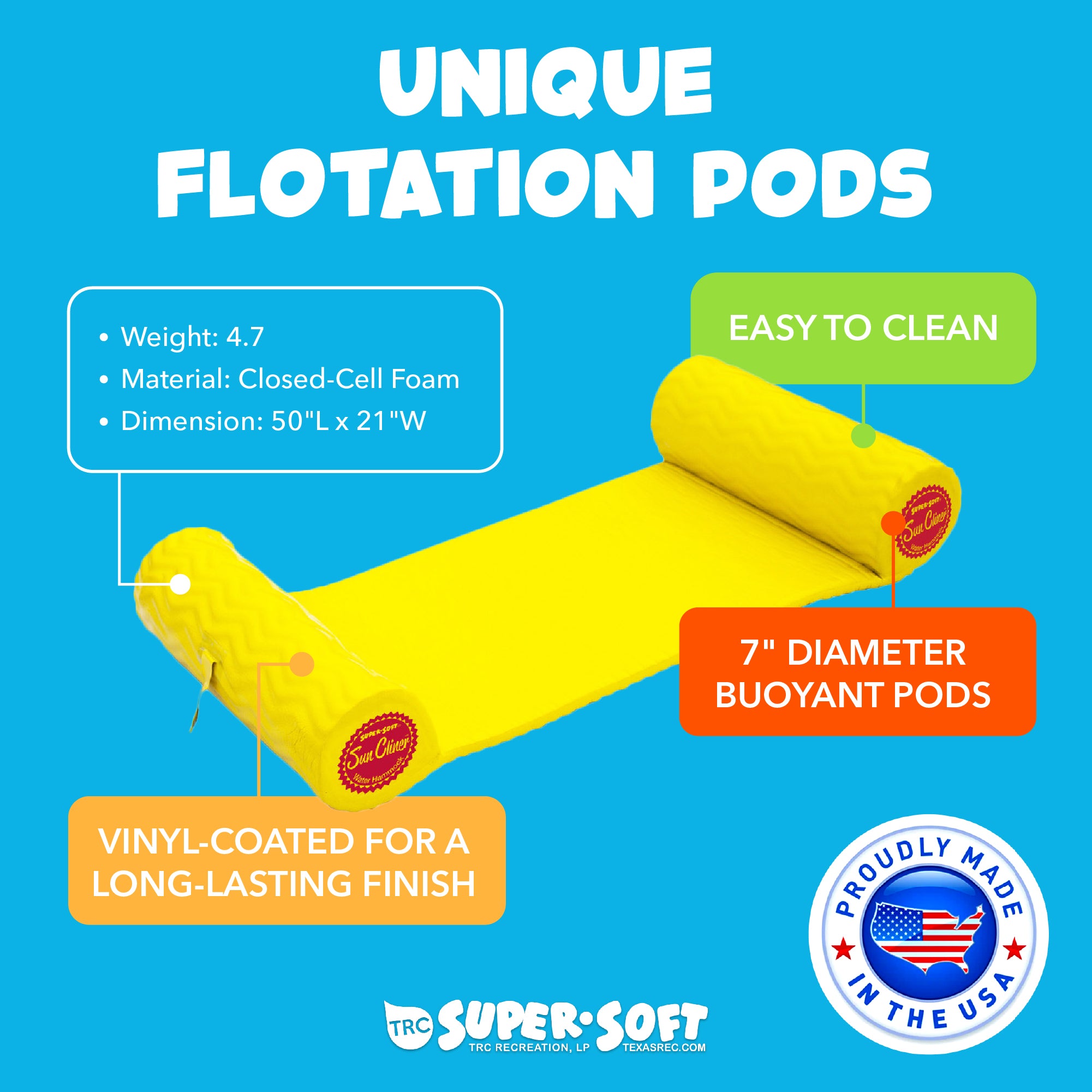 TRC Recreation Soft Sun-Cliner Swimming Pool Float , Yellow (Open Box) - VMInnovations