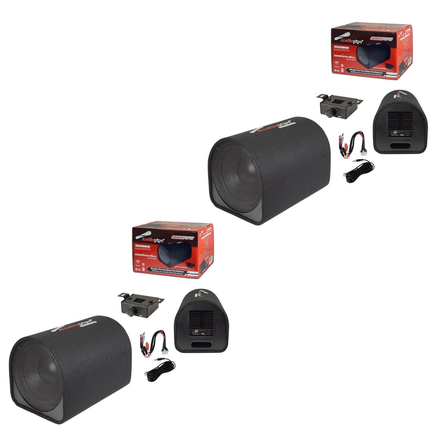 Audiopipe 600 Watts 12 Inch Ported Vented Enclosure Powered Bass Box (2 Pack)