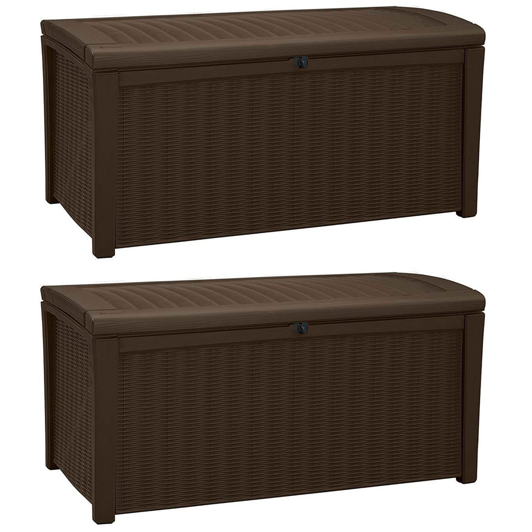 Keter Borneo 110 Gallon Rattan Resin Patio Storage Deck Box and Bench (2 Pack) - VMInnovations