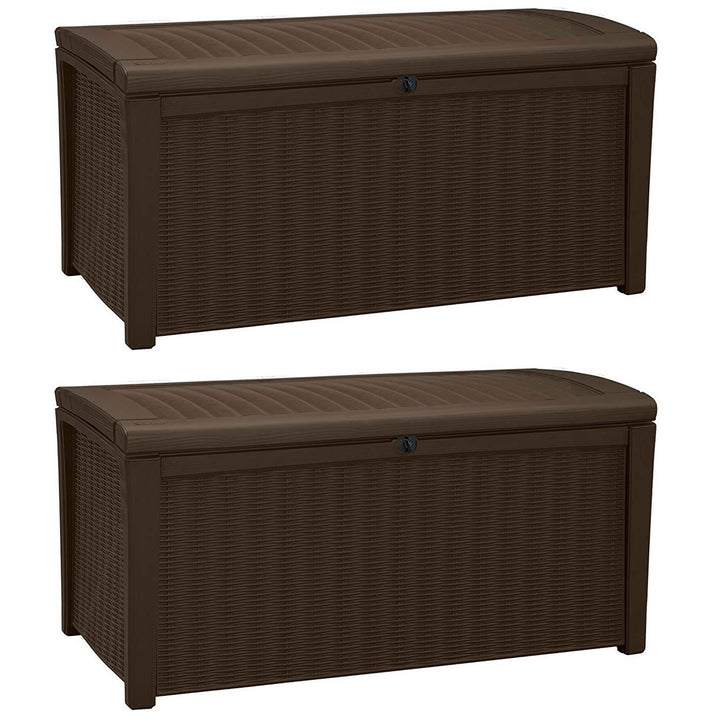 Keter Borneo 110 Gallon Rattan Resin Patio Storage Deck Box and Bench (2 Pack) - VMInnovations