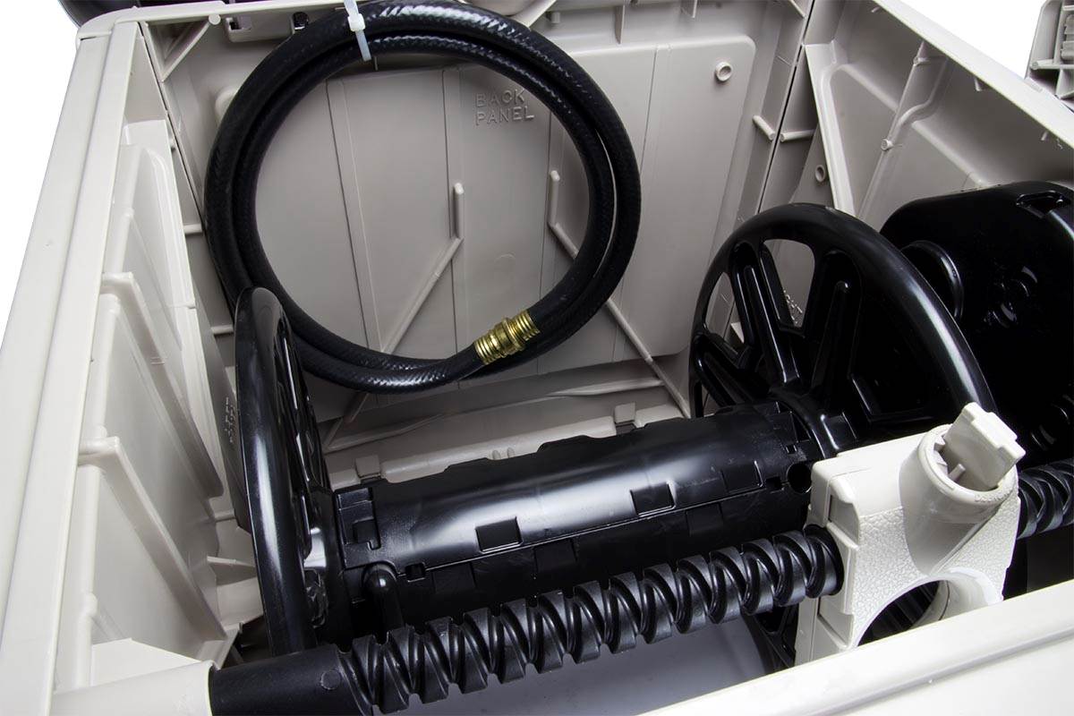 Suncast Swivel Hose Reel Storage Hideaway w/Smart Trak Hose Guide & Bin (2 Pack) - VMInnovations