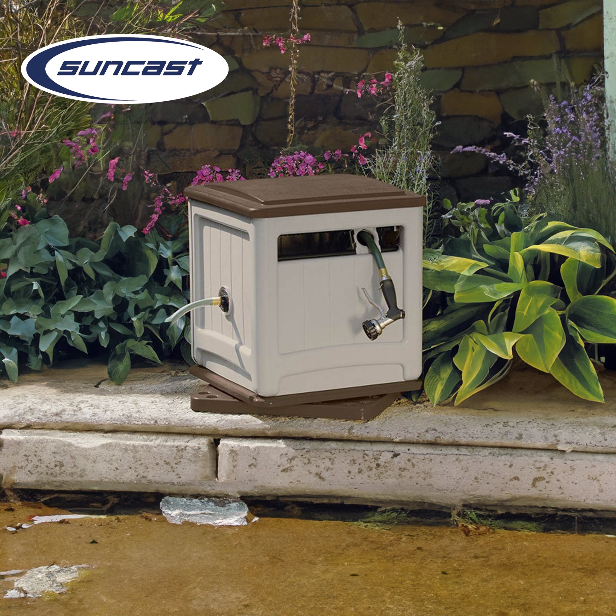 Suncast Swivel Hose Reel Storage Hideaway w/Smart Trak Hose Guide & Bin (2 Pack) - VMInnovations