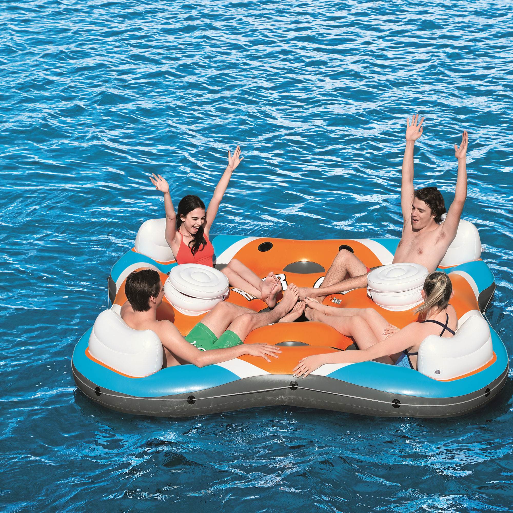 Bestway 101-Inch Rapid Rider 4-Person Floating Island Raft w/ Coolers (2 Pack) - VMInnovations