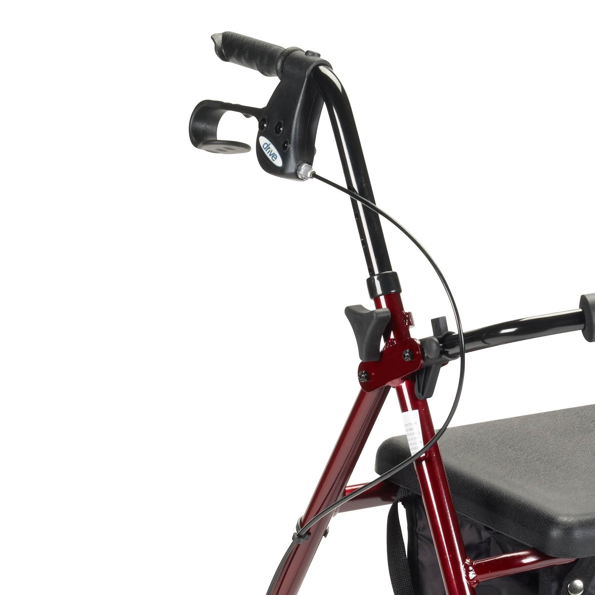 Drive Medical Rollator Removable Padded Seat Back Support Fold Up Walker, Red