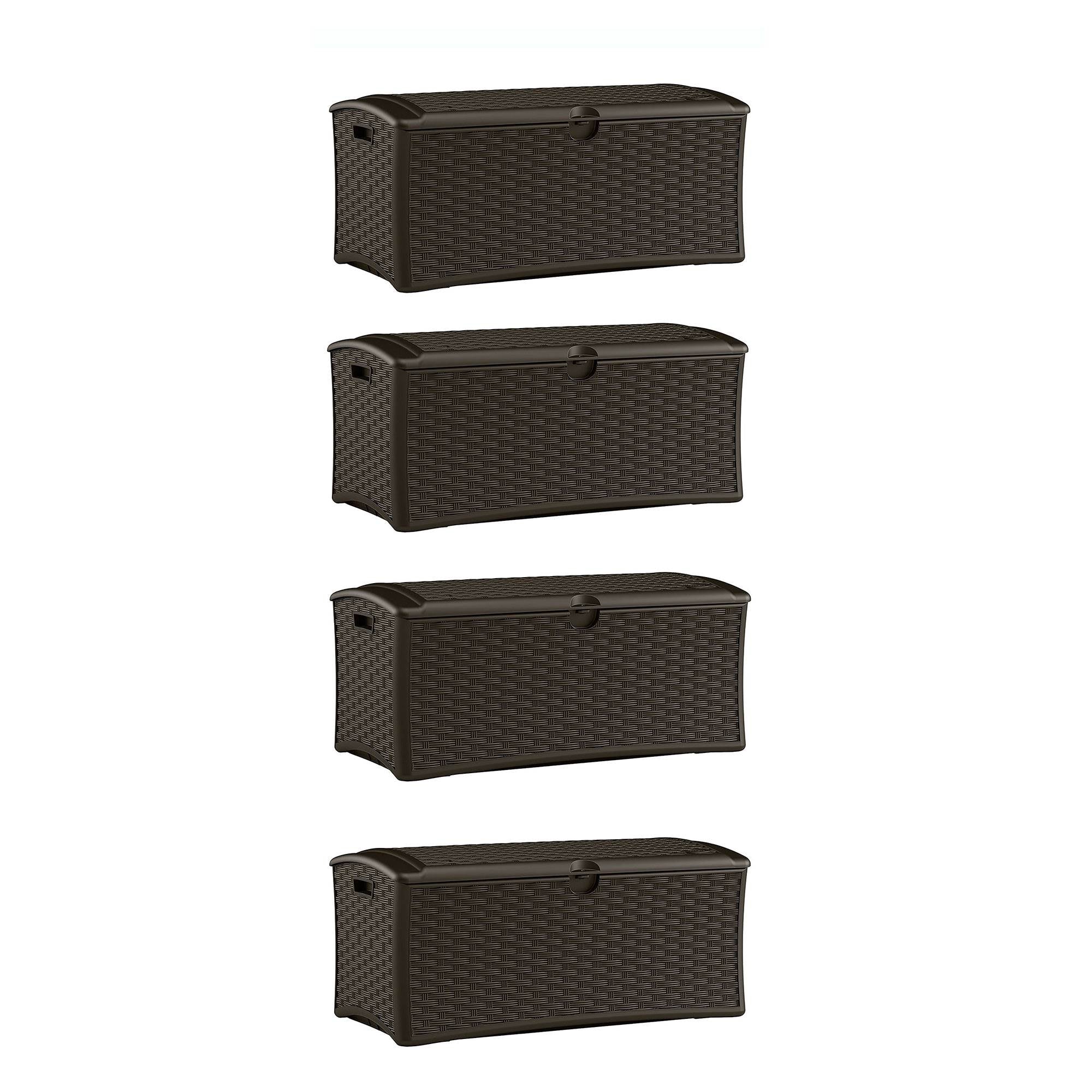 Suncast 72 Gallon Resin Wicker Outdoor Patio Storage Deck Box, Brown (4 Pack) - VMInnovations