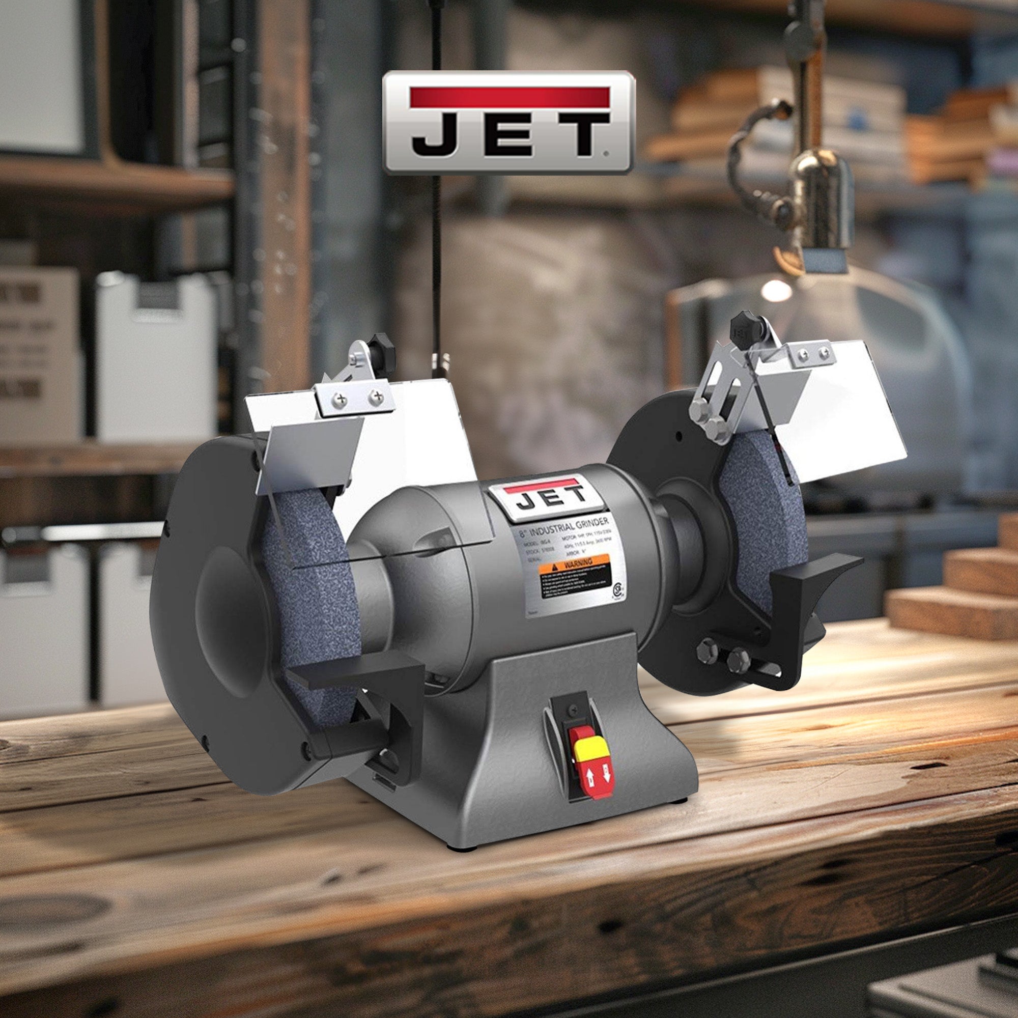 Jet 578008 8 Inch Stationary Workshop Durable Industrial Bench Grinder, Gray