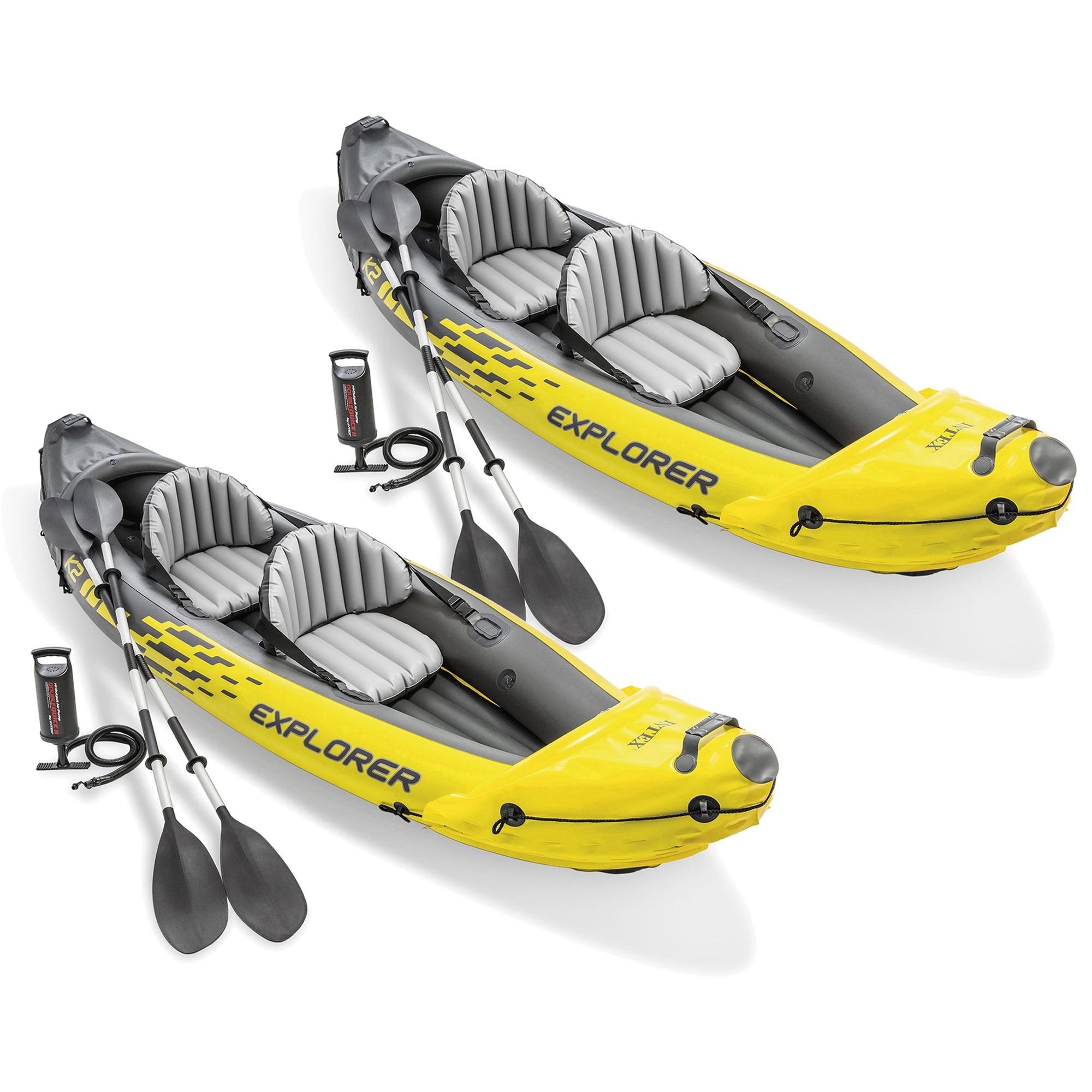 Intex Explorer K2 Yellow 2 Person Inflatable Kayak with Oars & Air Pump (2 Pack) - VMInnovations