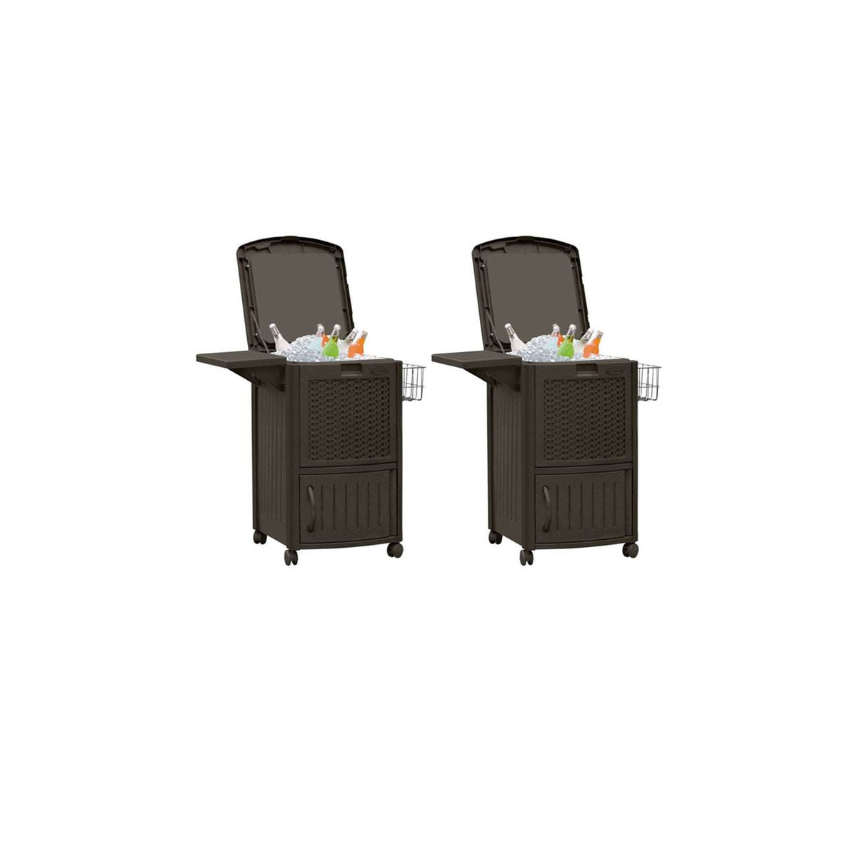 Suncast 77 Quart Wicker Cooler Station Rolling Patio Beverage Cart (2 Pack)