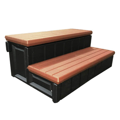 Leisure Accents 36" Deck Spa Hot Tub Storage Compartment Steps, Redwood (2 Pack)