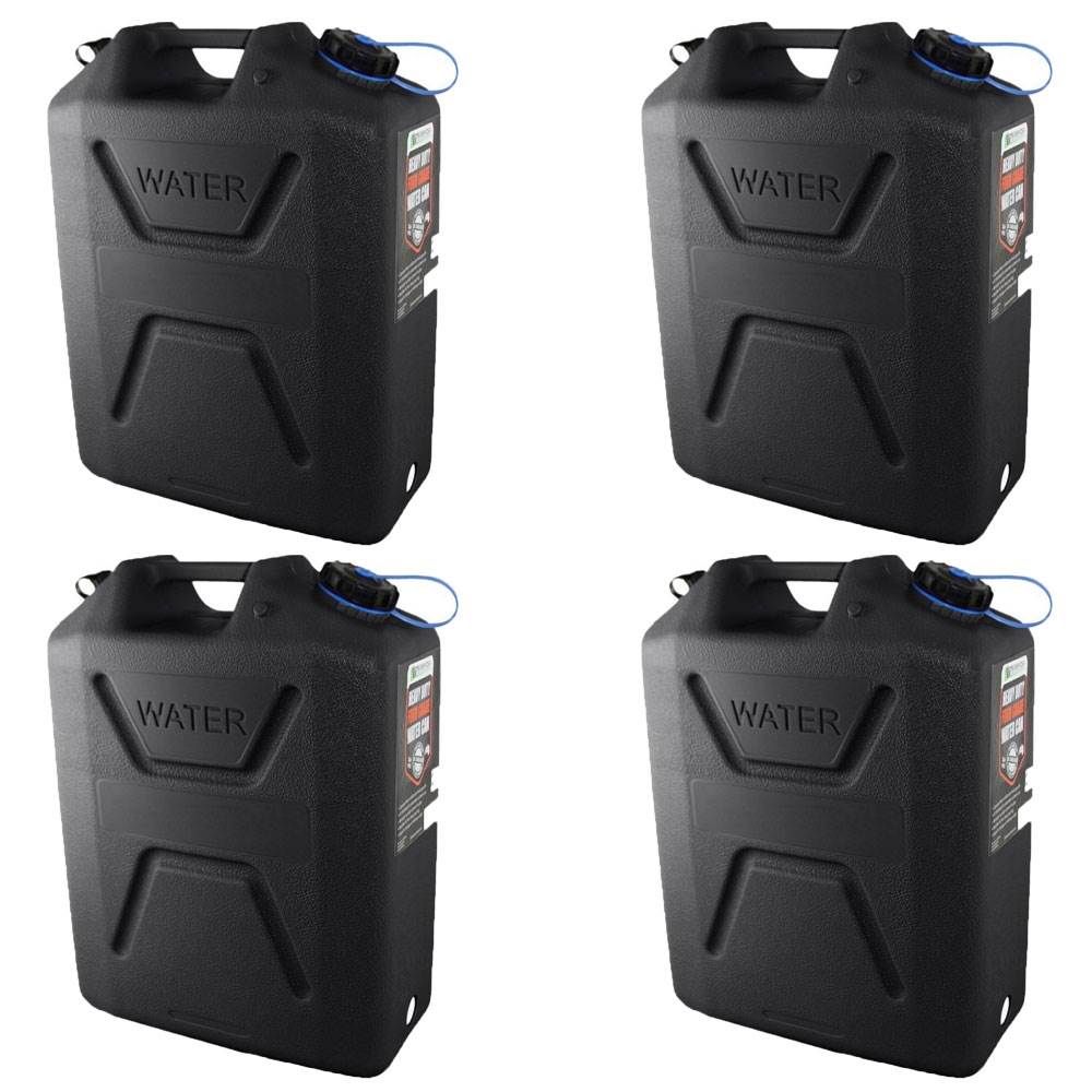 Wavian USA 5 Gallon Plastic Water Jug Can with Easy Pour Spout, Black (4 Pack)