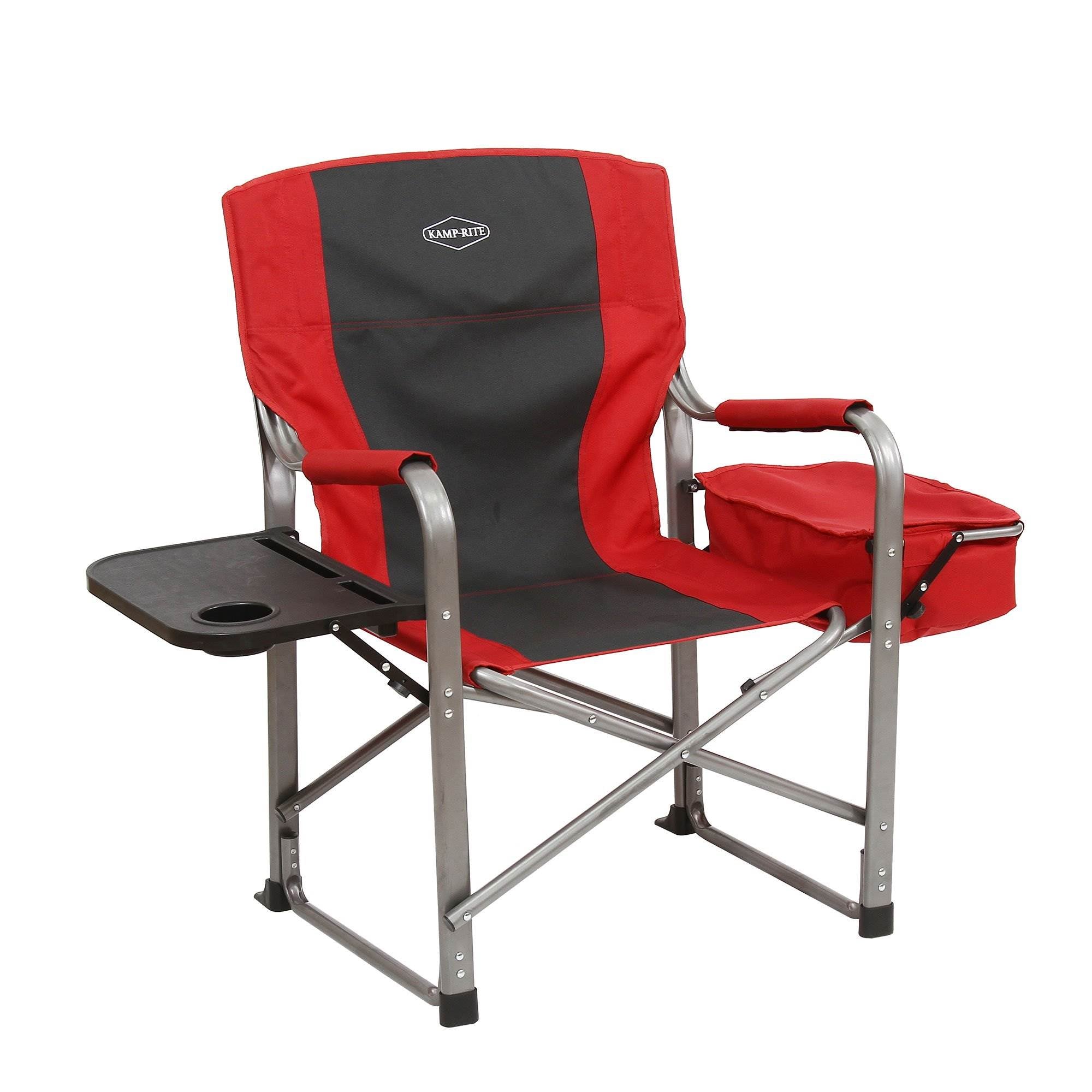 Kamp-Rite Director's Chair w/Cooler, Cup Holder/Side Table, Red/Black (Open Box)