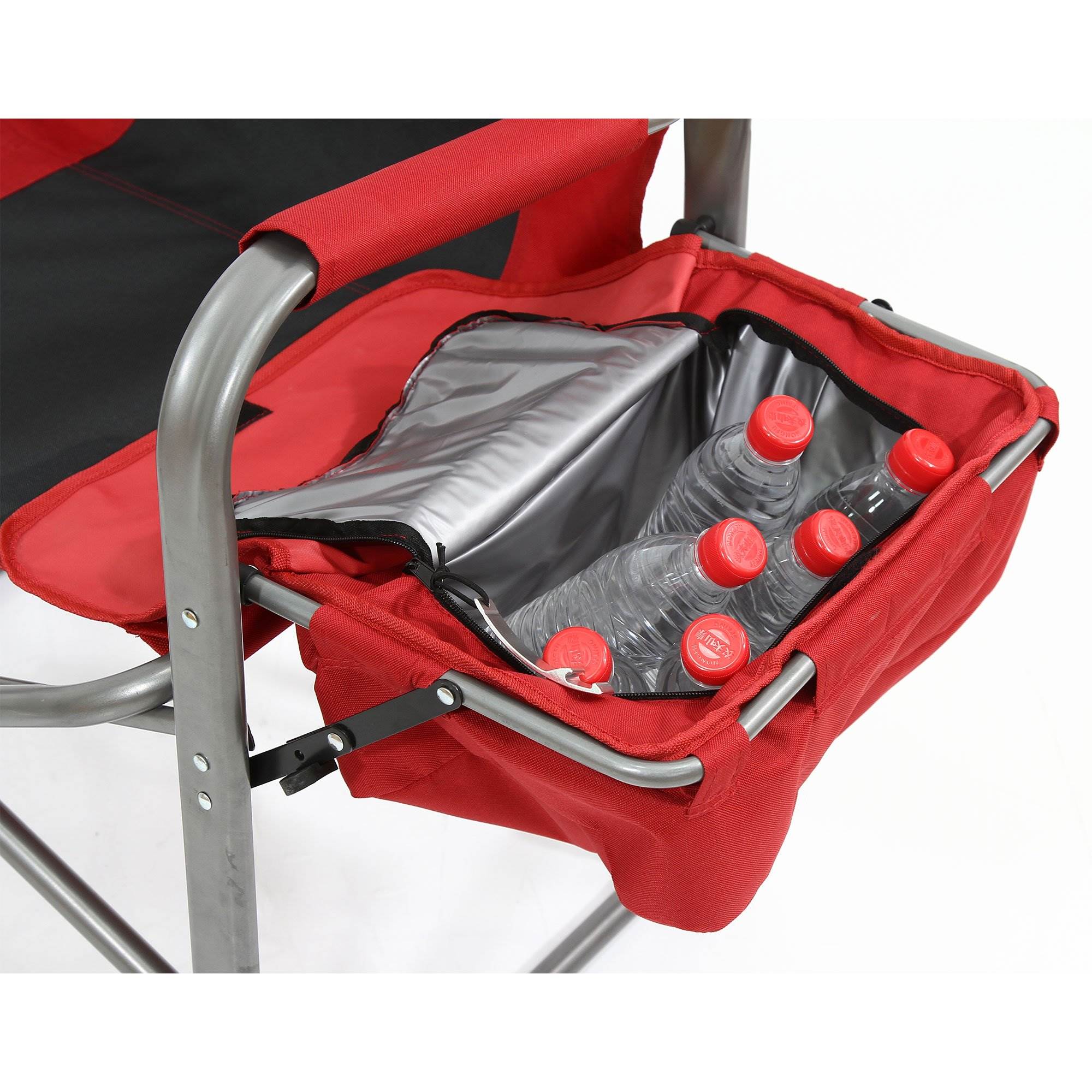 Kamp-Rite Director's Chair w/Cooler, Cup Holder/Side Table, Red/Black (Open Box)