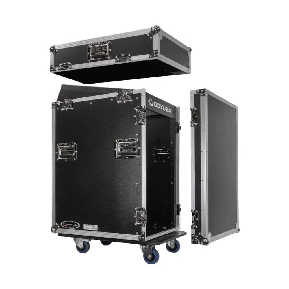 Odyssey FZ1316W 13U Top Slanted 16U Vertical Pro Combo Rack with Casters, Black - VMInnovations