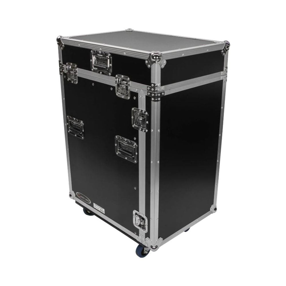 Odyssey FZ1316W 13U Top Slanted 16U Vertical Pro Combo Rack with Casters, Black - VMInnovations