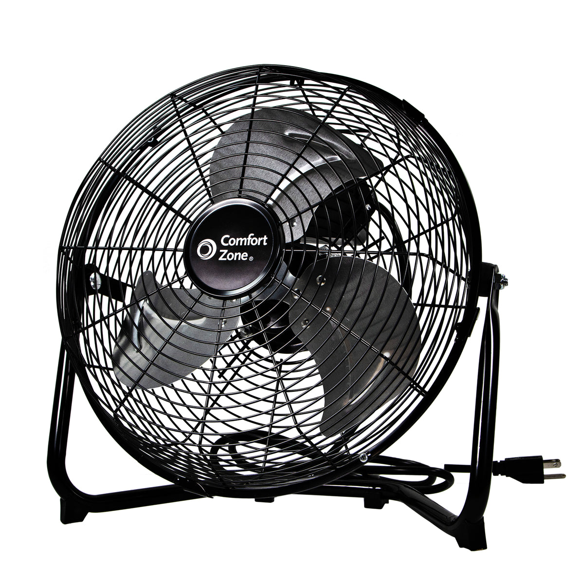 Comfort Zone 12" High Velocity 3 Speed 180 Degree Adjustable Cradle Fan, Black