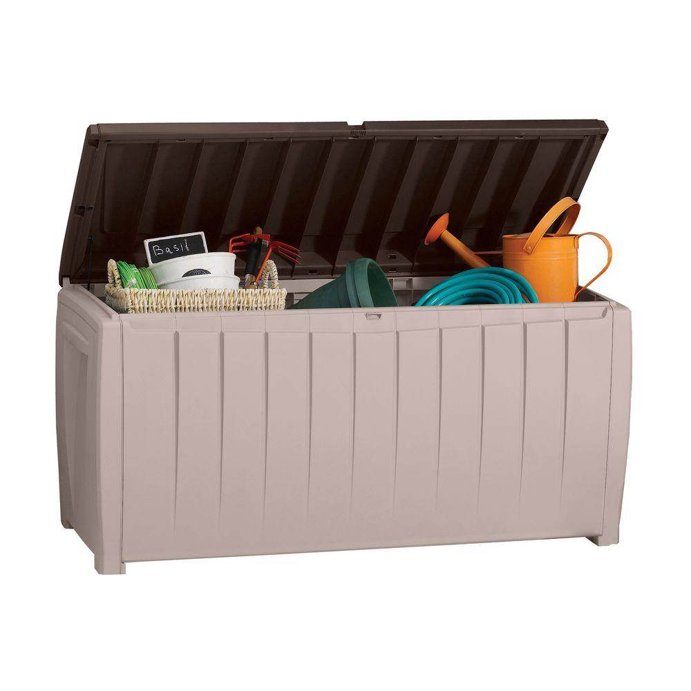 Keter Novel 90 Gallon Weather Resistant Outdoor Storage Box and Bench (2 Pack)