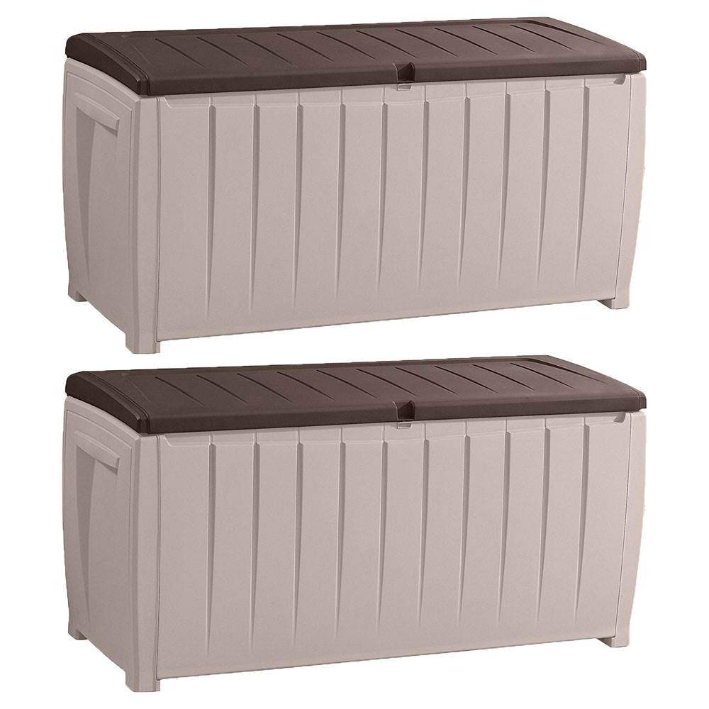 Keter Novel 90 Gallon Weather Resistant Outdoor Storage Box and Bench (2 Pack)