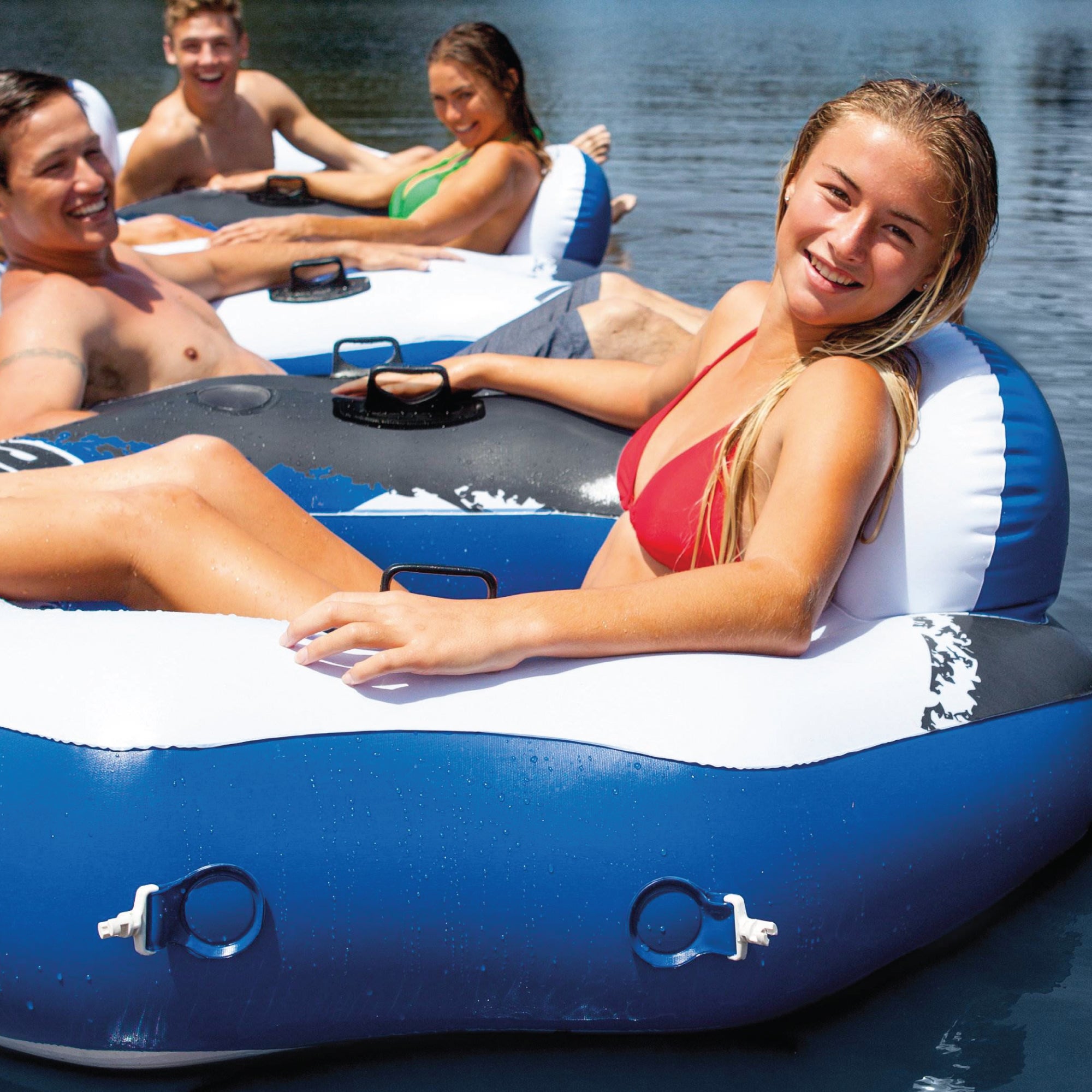 INTEX River Run Connect Inflatable Water Raft (4 Pack) + 2 Person Cooler Tube - VMInnovations