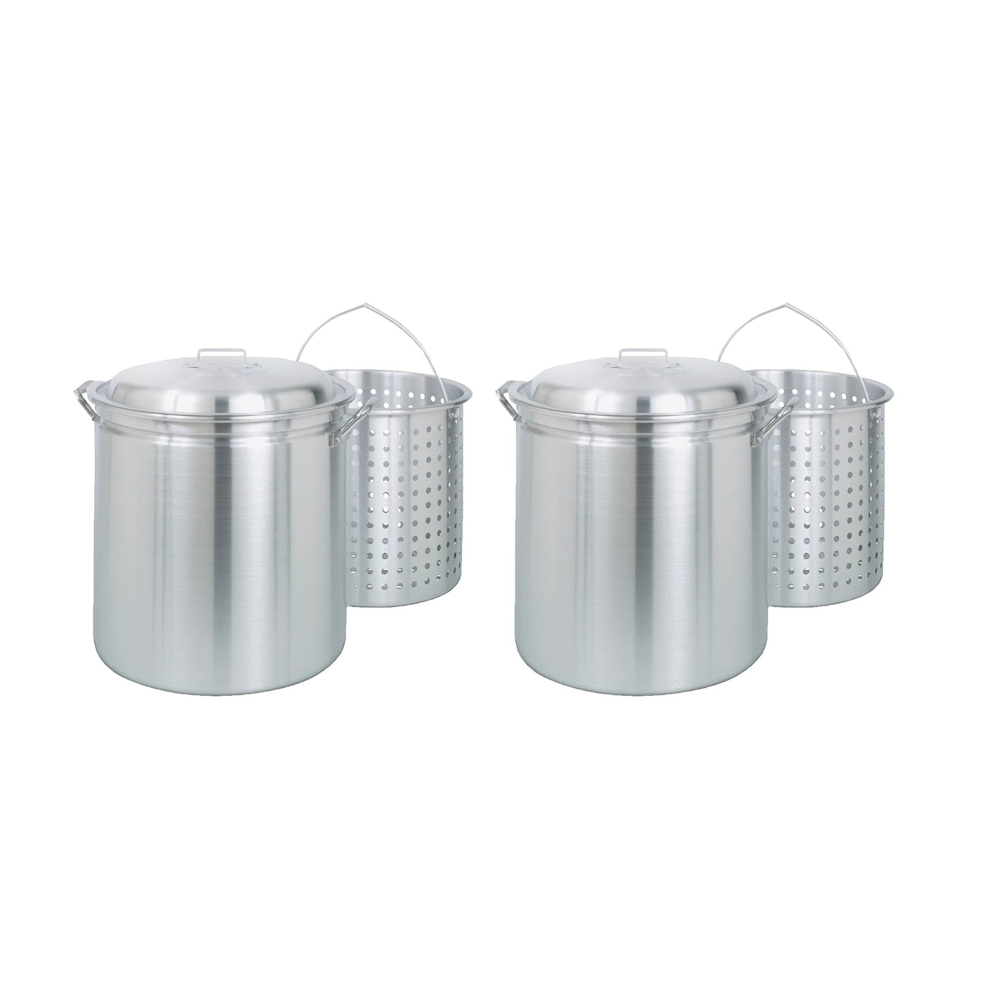 Bayou Classic Large 82 Quart Aluminum Stockpot Soup Pot, Lid and Basket (2 Pack)