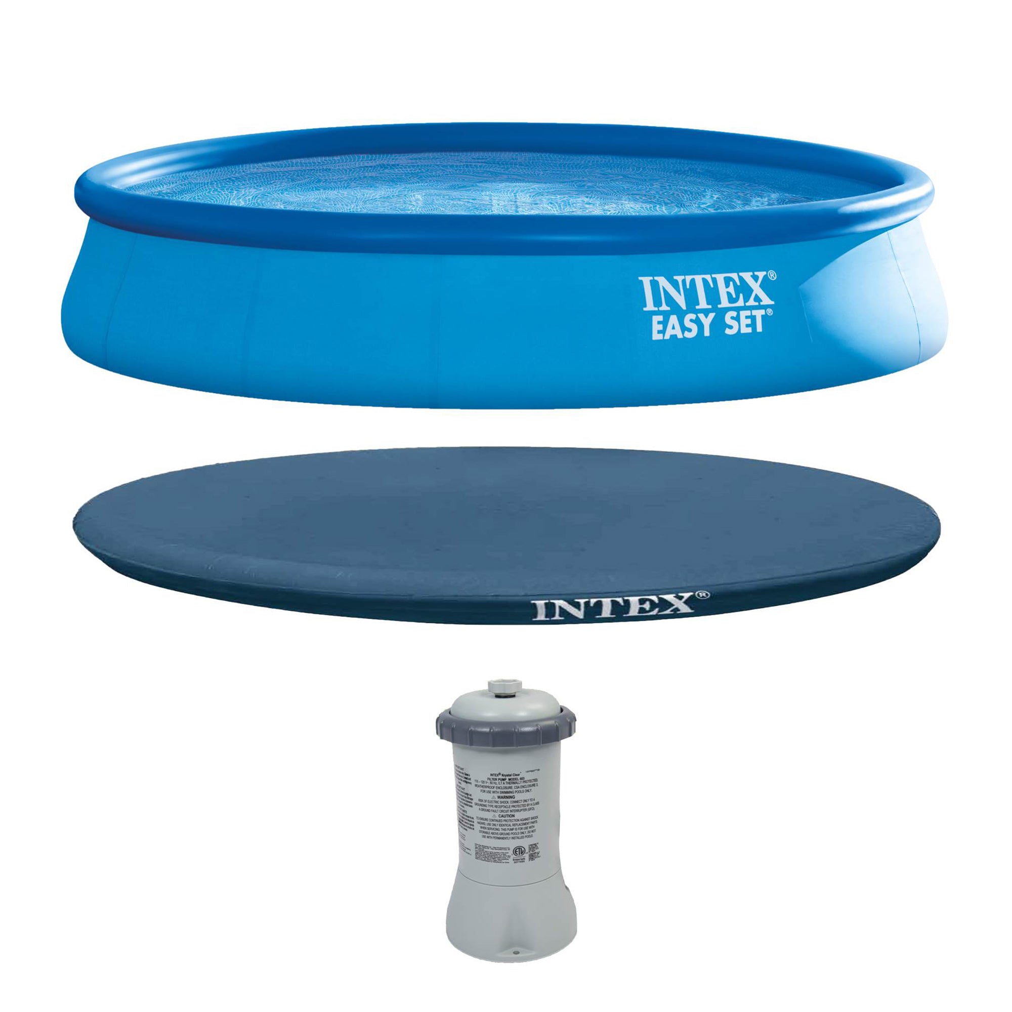 Intex 15' x 33" Easy Set Above Ground Swimming Pool, Filter Pump & Cover Tarp - VMInnovations