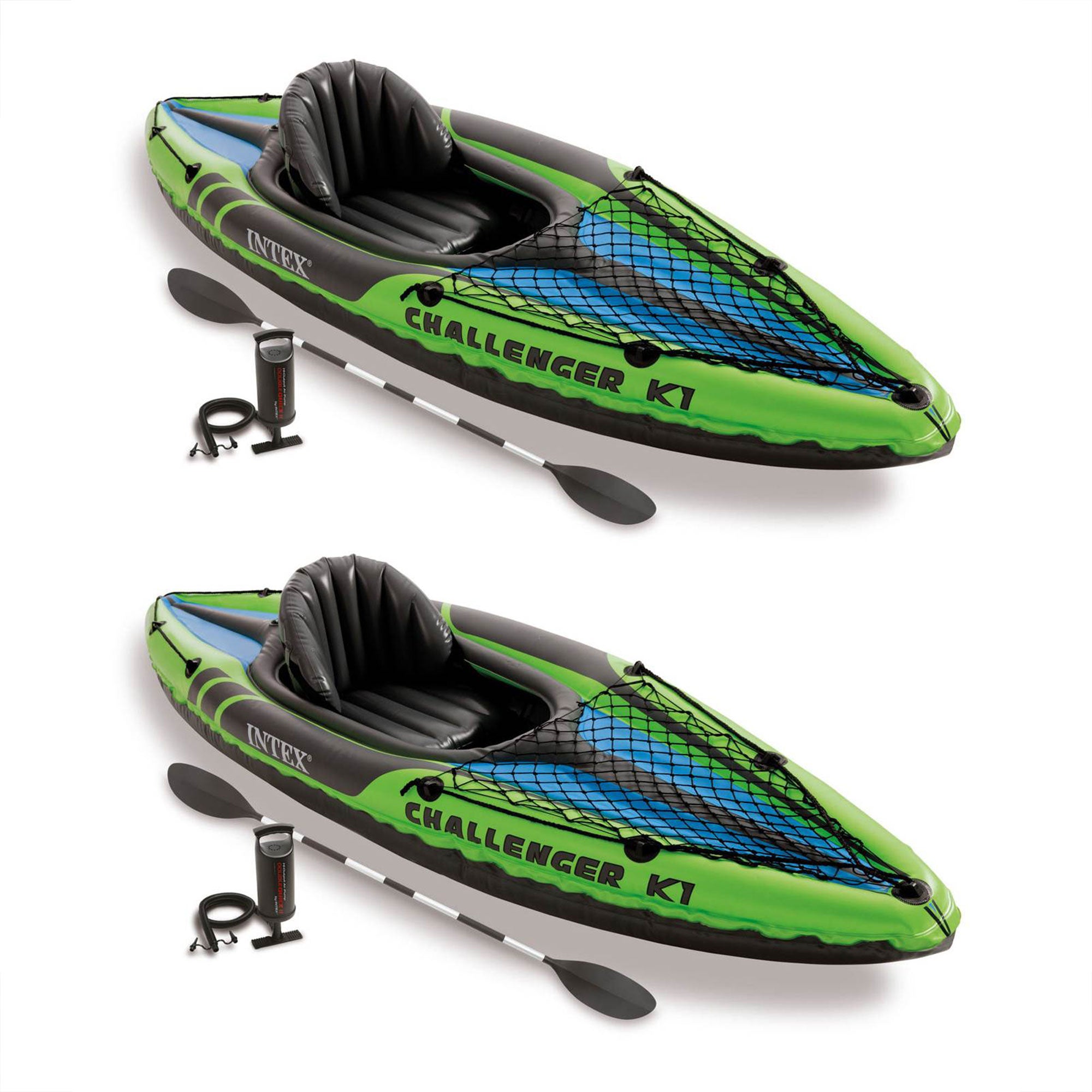 Intex Challenger K1 1-Person Inflatable Sporty Kayak w/ Oars And Pump (2 Pack) - VMInnovations