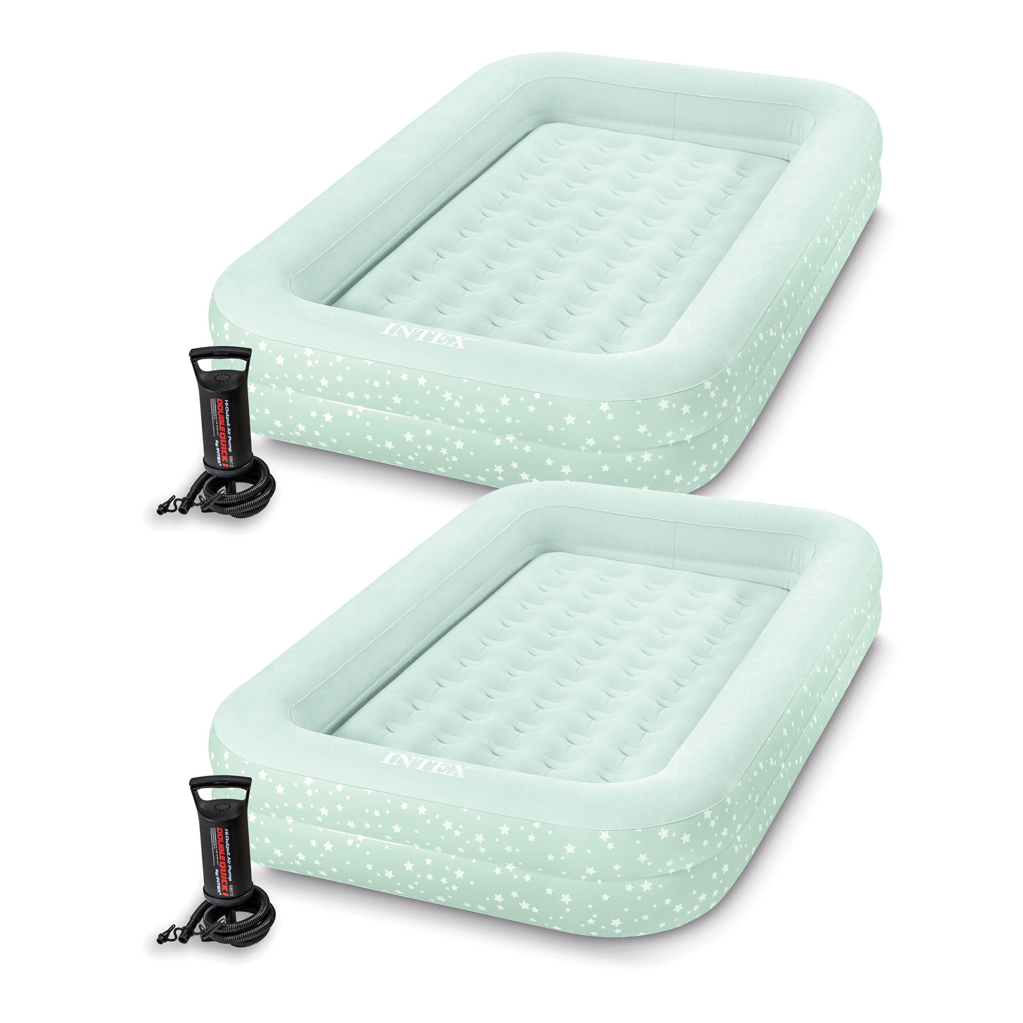 Intex Kids Travel Inflatable Air Mattress with Raised Sides & Hand Pump (2 Pack) - VMInnovations
