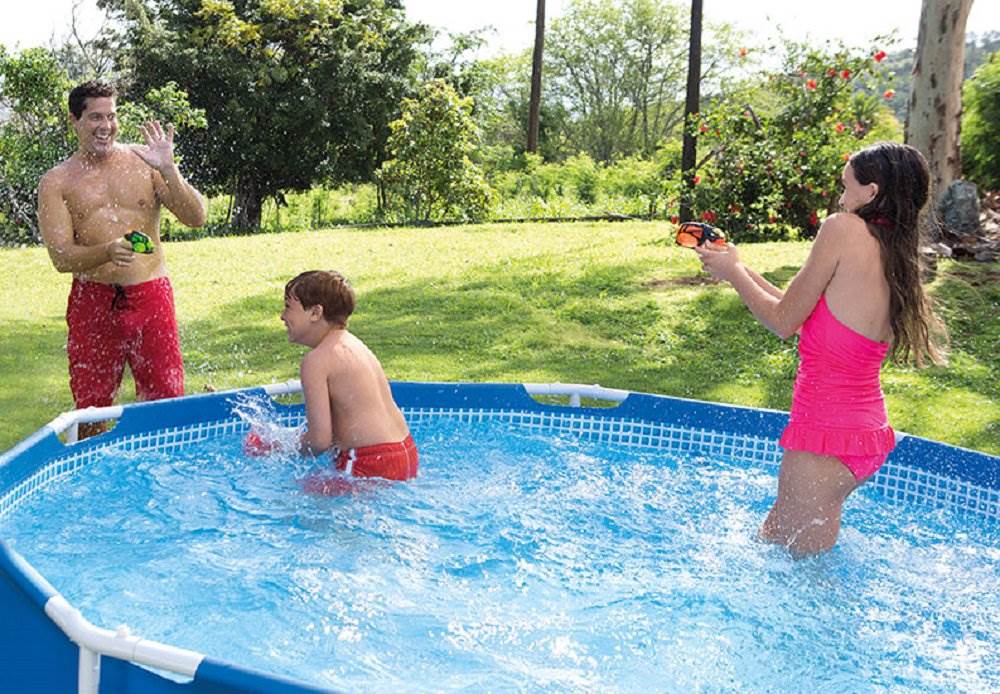 Intex 12' x 30" Metal Frame Set Above Ground Swimming Pool with Filter (3 Pack)