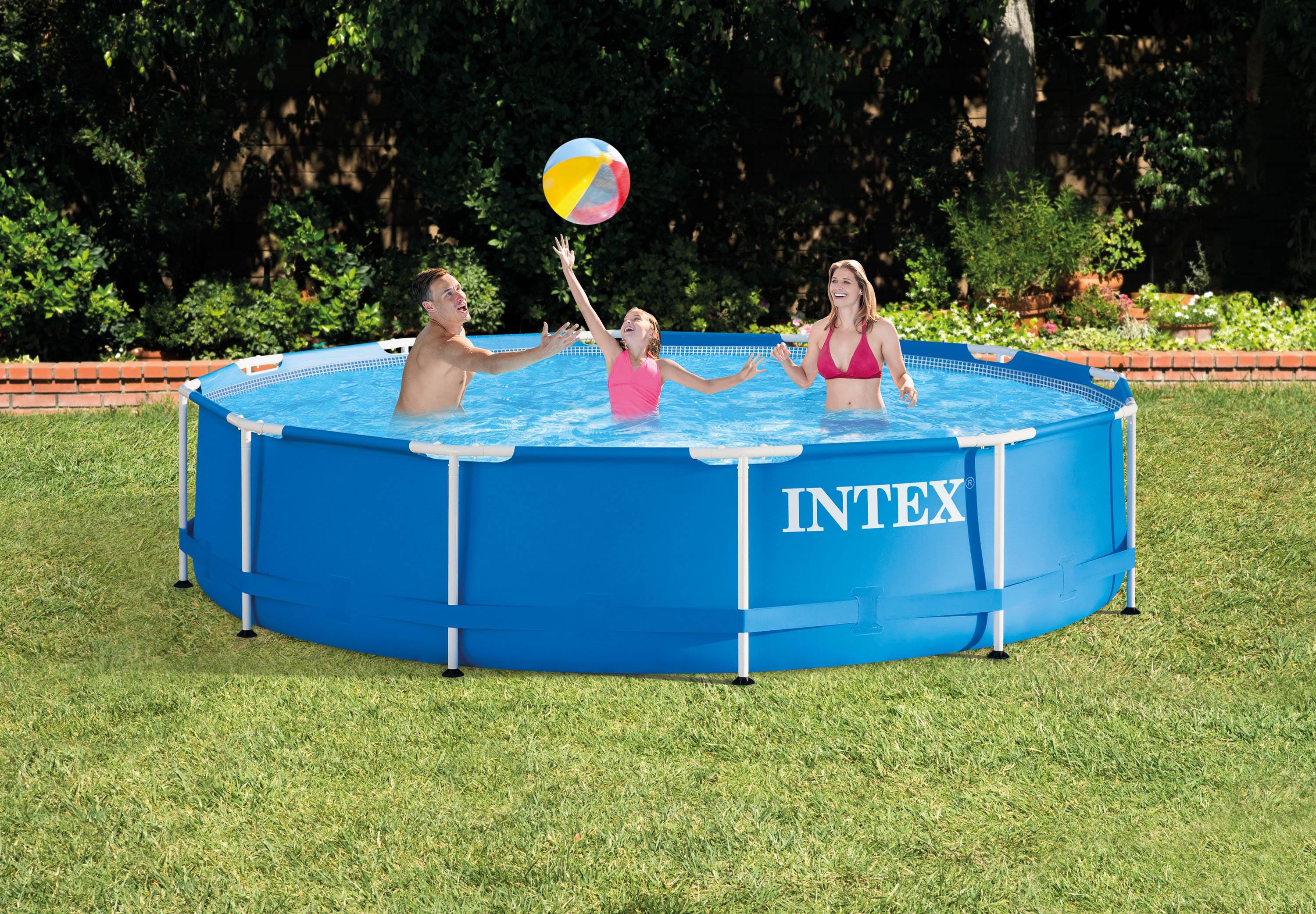 Intex 12' x 30" Metal Frame Set Above Ground Swimming Pool with Filter (3 Pack)