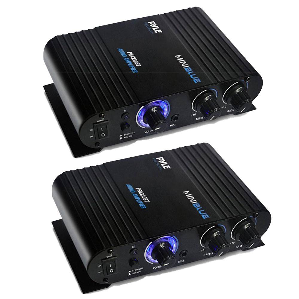 Pyle 90 Watt Bluetooth Mini Blue Compact Home Studio Class T Amplifier (2 Pack)