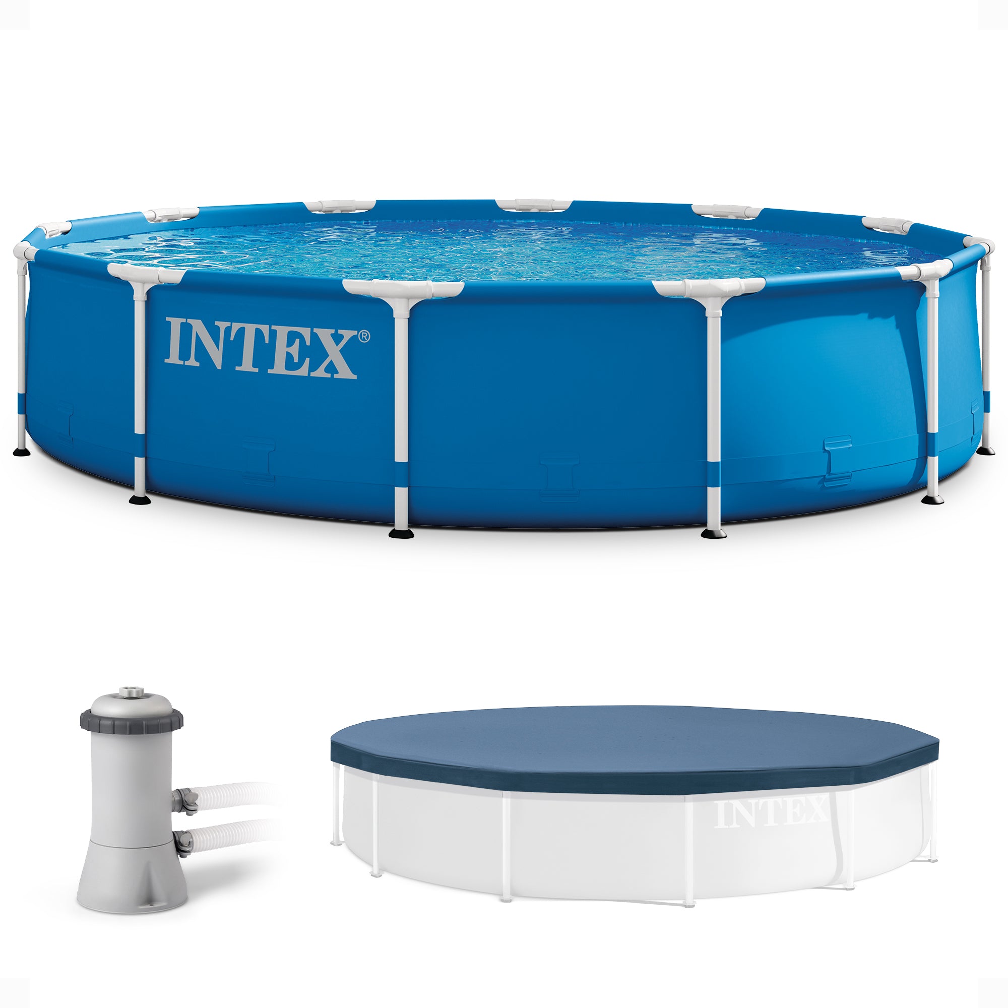 Intex 12' x 30" Metal Frame Above Ground Swimming Pool with Filter and Cover - VMInnovations
