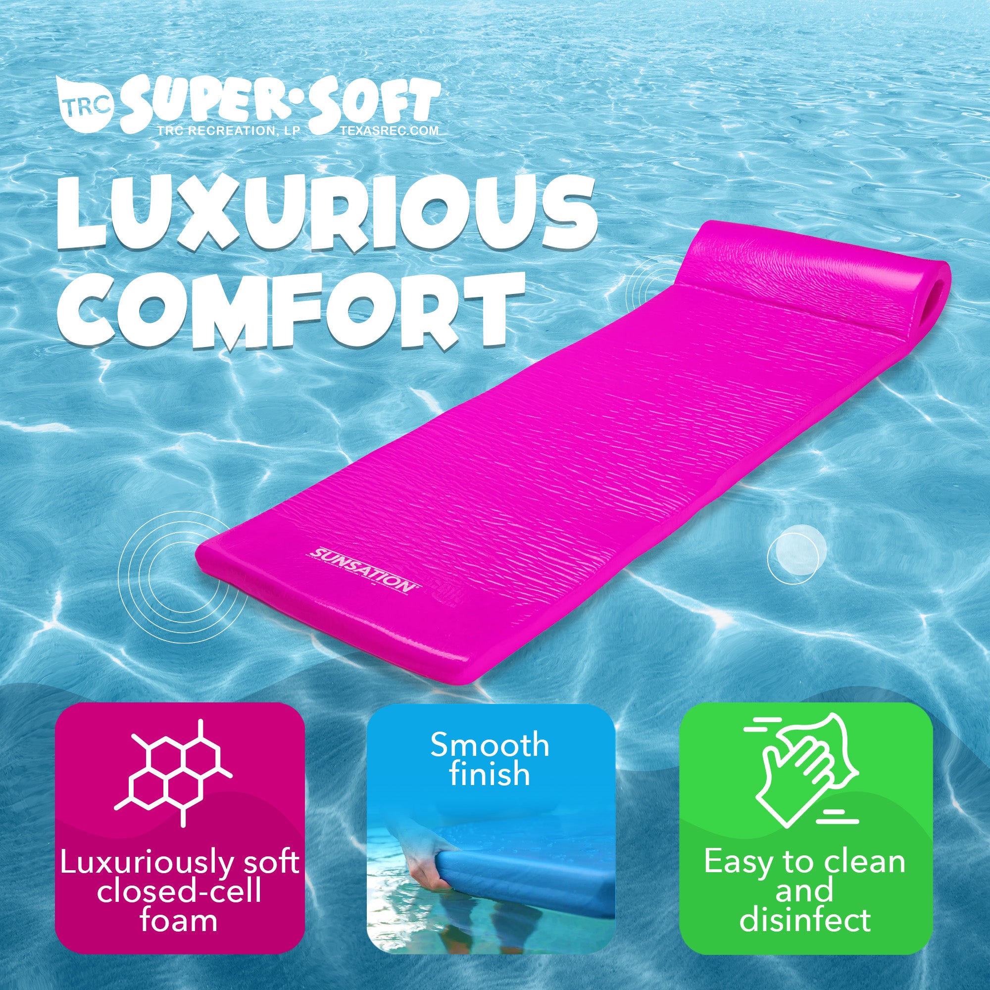 TRC Recreation 1.75" Thick Foam Lounger Raft Pool Float, Flamingo Pink (Used) - VMInnovations