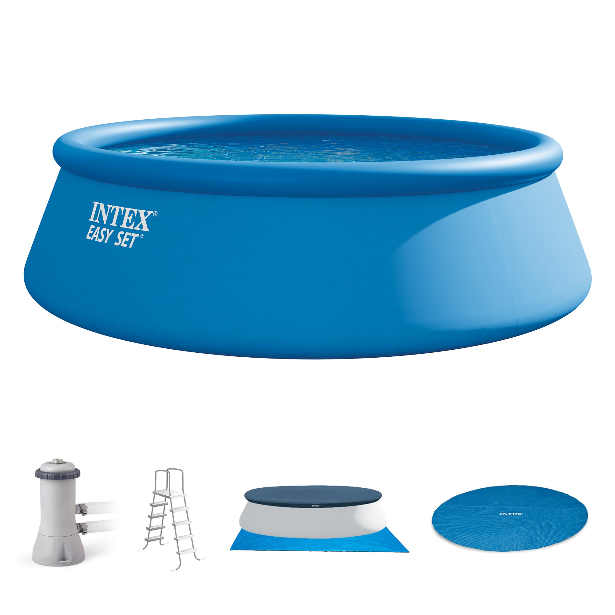 Intex 15ft x 48in Easy Set Above Ground Inflatable Pool w/ Pump and Solar Cover - VMInnovations