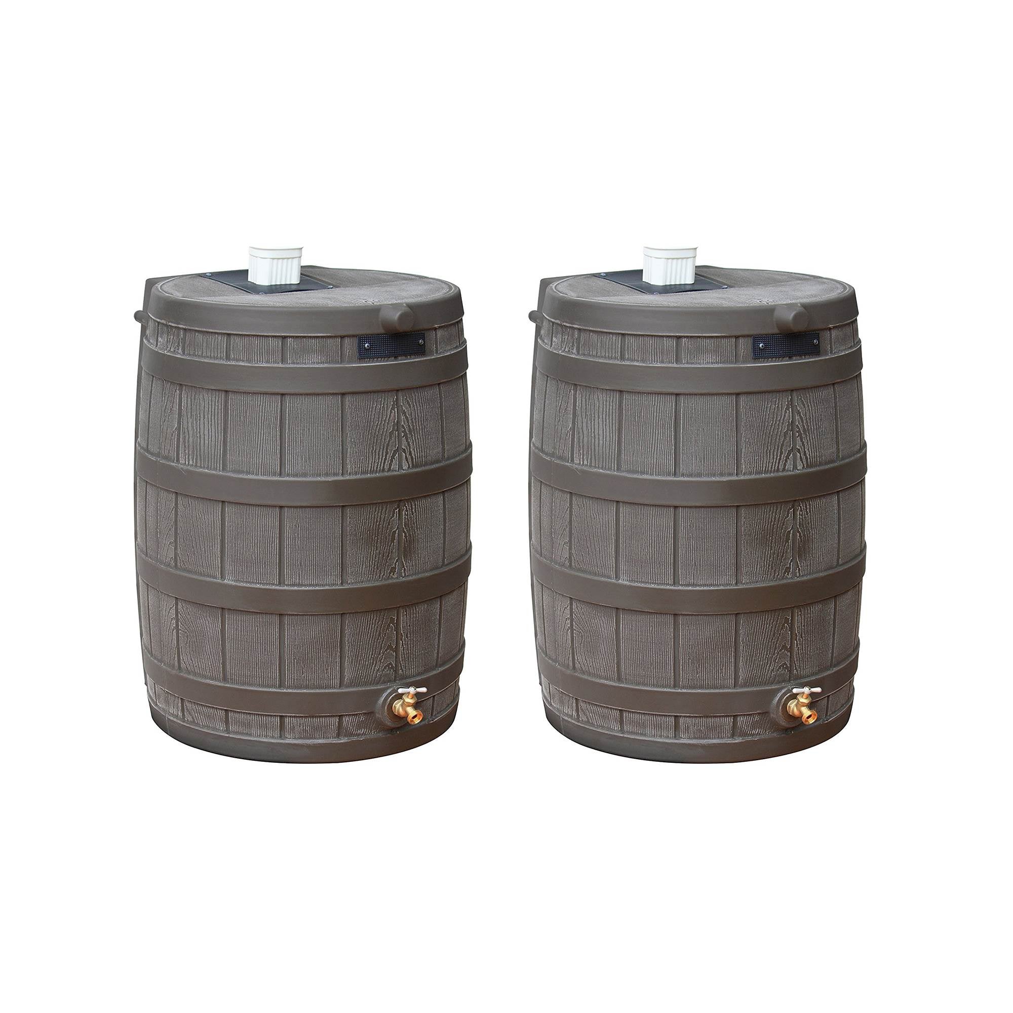 Good Ideas Rain Wizard 50 Gallon Rain Barrel Water Collector, Oak (2 Pack) - VMInnovations