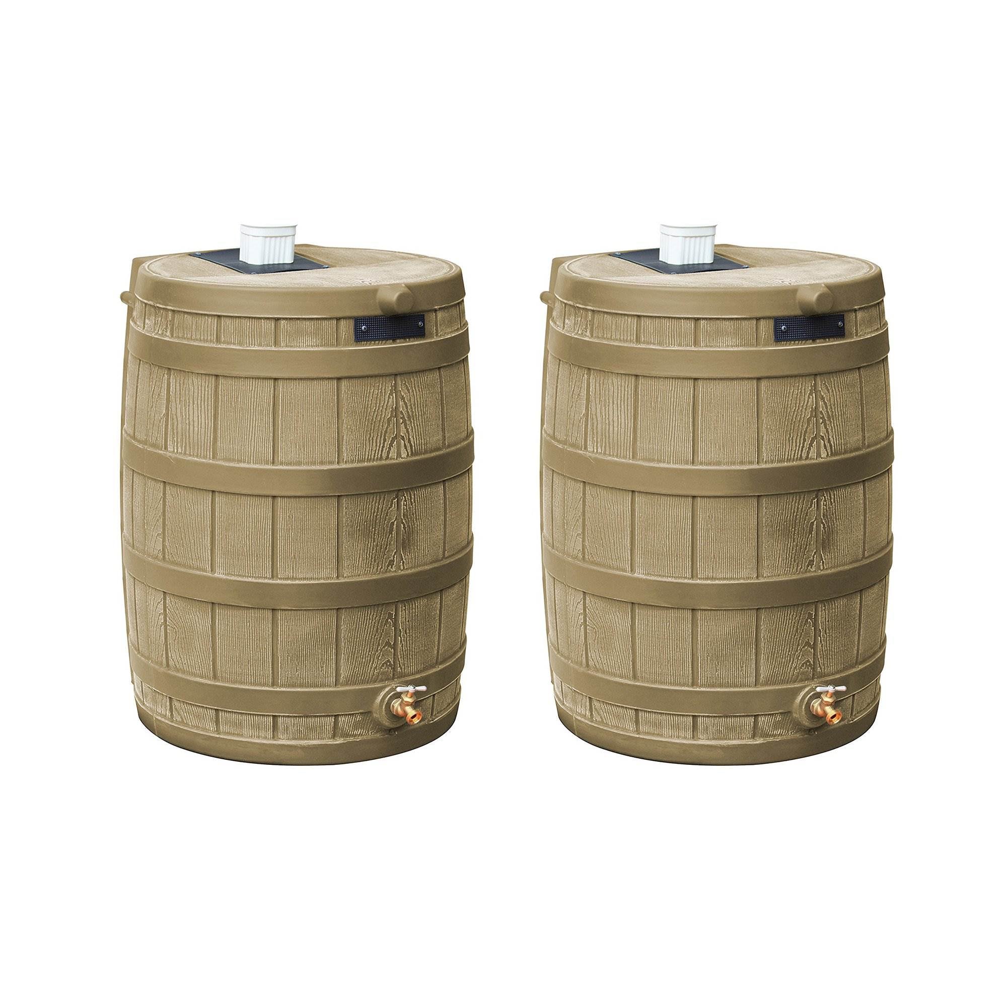 Good Ideas Rain Wizard 50 Gallon Rain Barrel Water Collector, Khaki (2 Pack) - VMInnovations