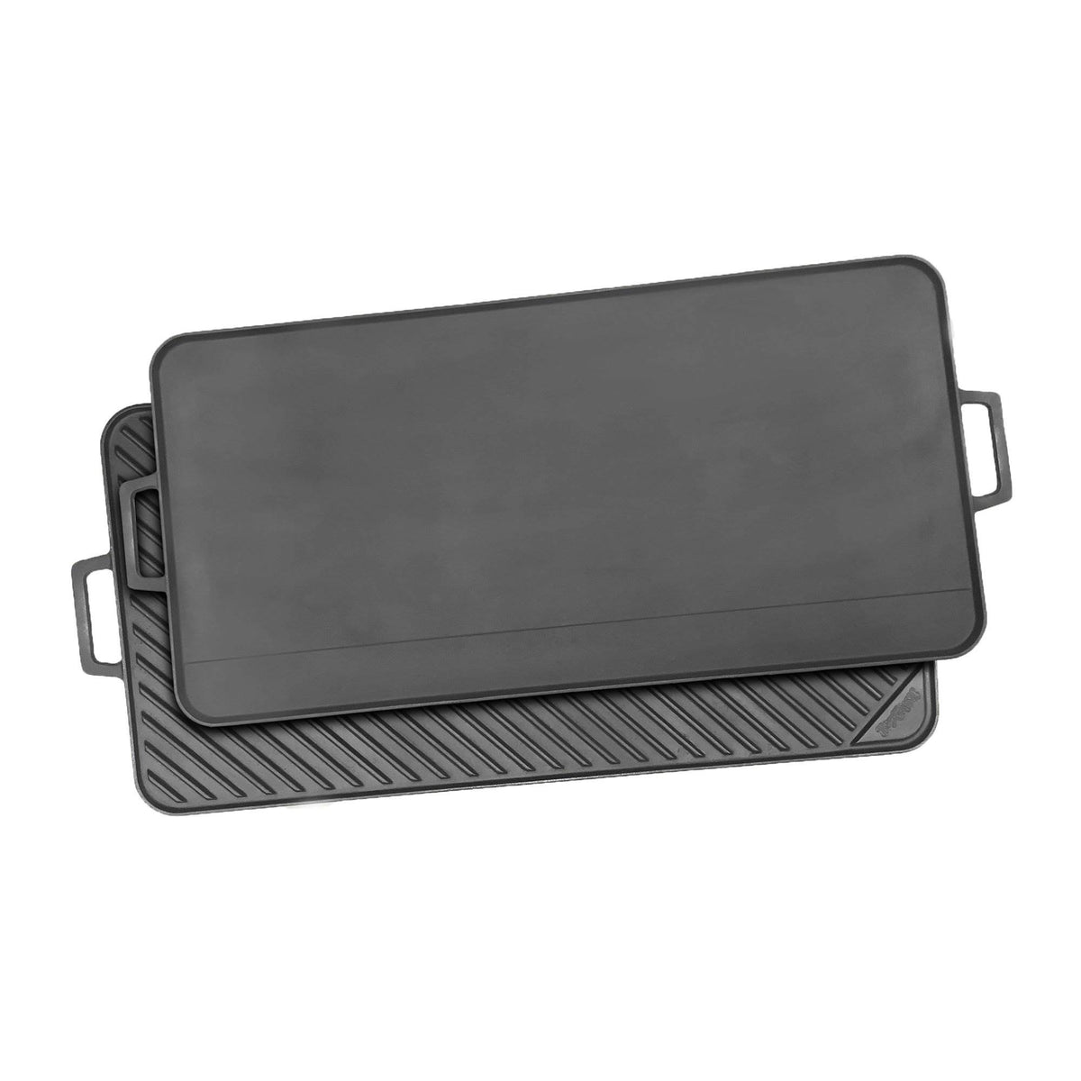 Bayou 28 Inch Dual Sided Reversible Seasoned Cast Iron Griddle Pan (2 Pack)