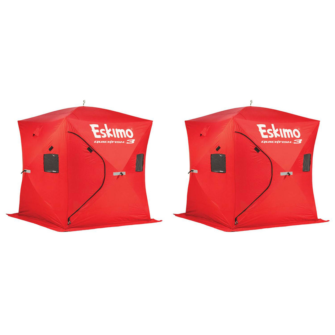 Eskimo QuickFish 3 Portable 3-Person Pop Up Ice Fishing Shanty Shack, (2 Pack) - VMInnovations