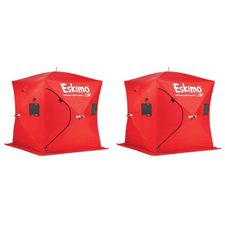 Eskimo QuickFish 3 Portable 3-Person Pop Up Ice Fishing Shanty Shack, (2 Pack) - VMInnovations