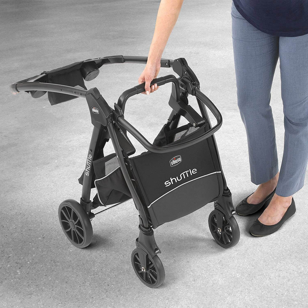 Chicco Lightweight Car Seat Compatible Shuttle Frame Baby Infant Stroller, Black