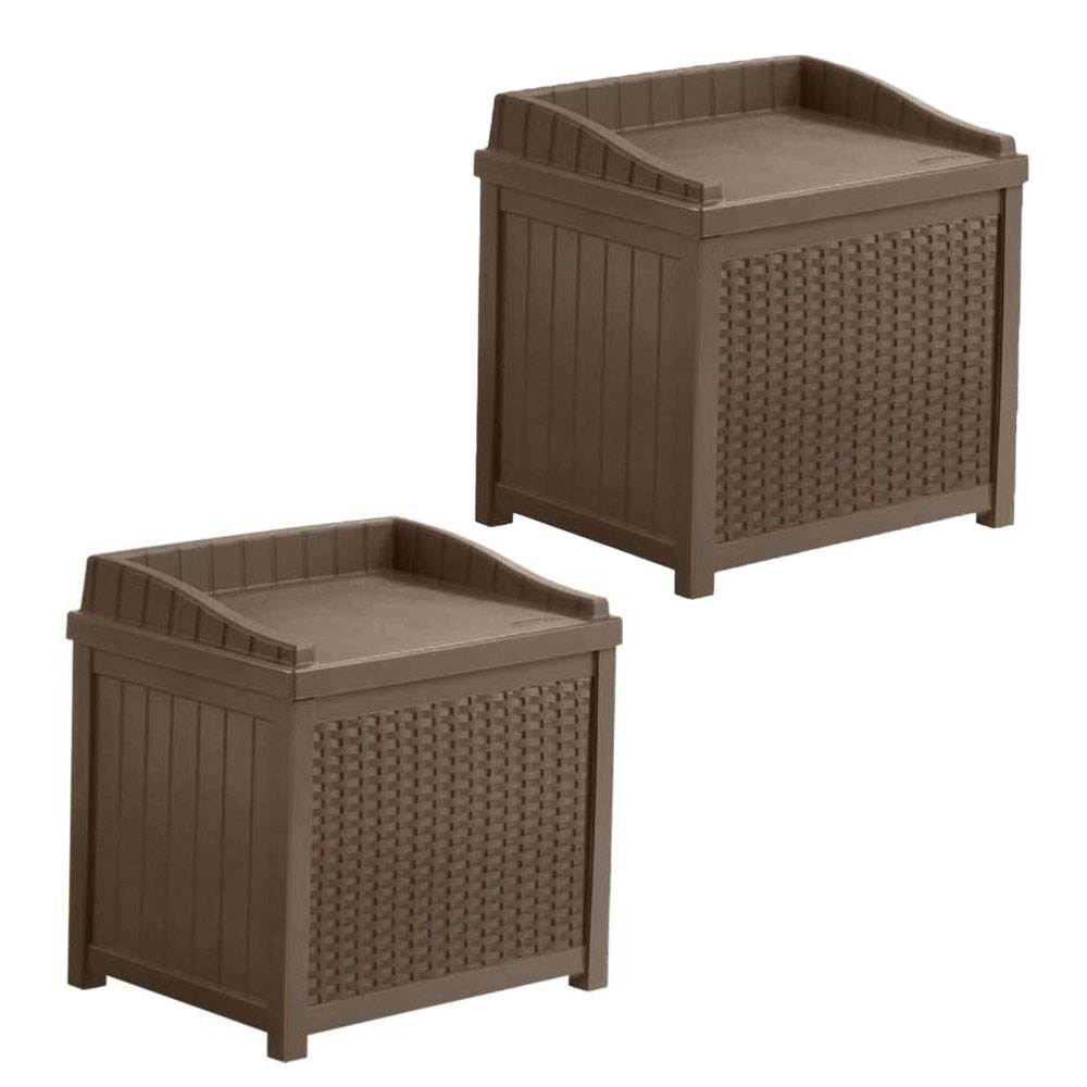 Suncast 22 Gallon Outdoor Resin Wicker Patio Deck Storage Seat, Java (2 Pack)