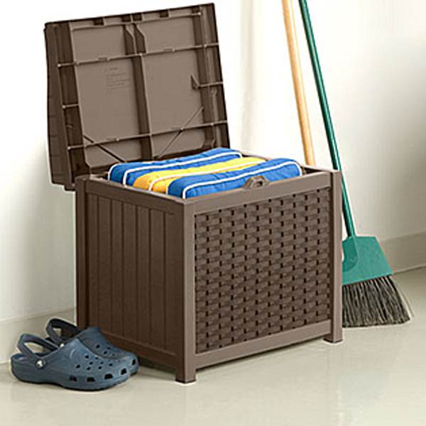 Suncast 22 Gallon Outdoor Resin Wicker Patio Deck Storage Seat, Java (2 Pack)