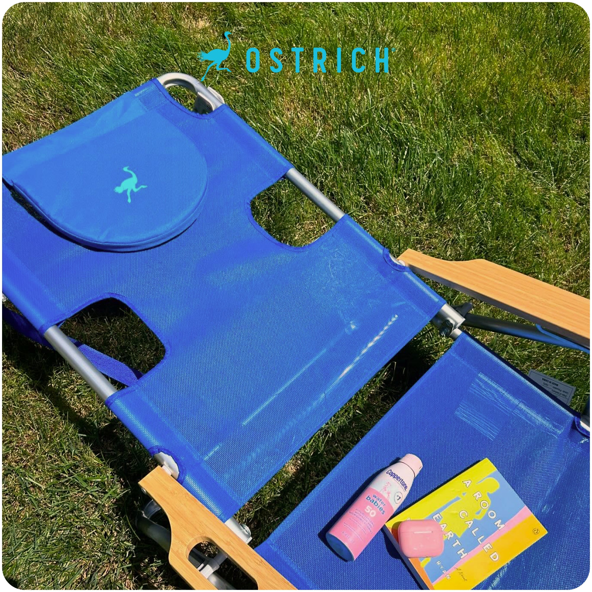 Ostrich Original 3N1 Outdoor Beach Lounge Chair with Footrest, Blue (Used)