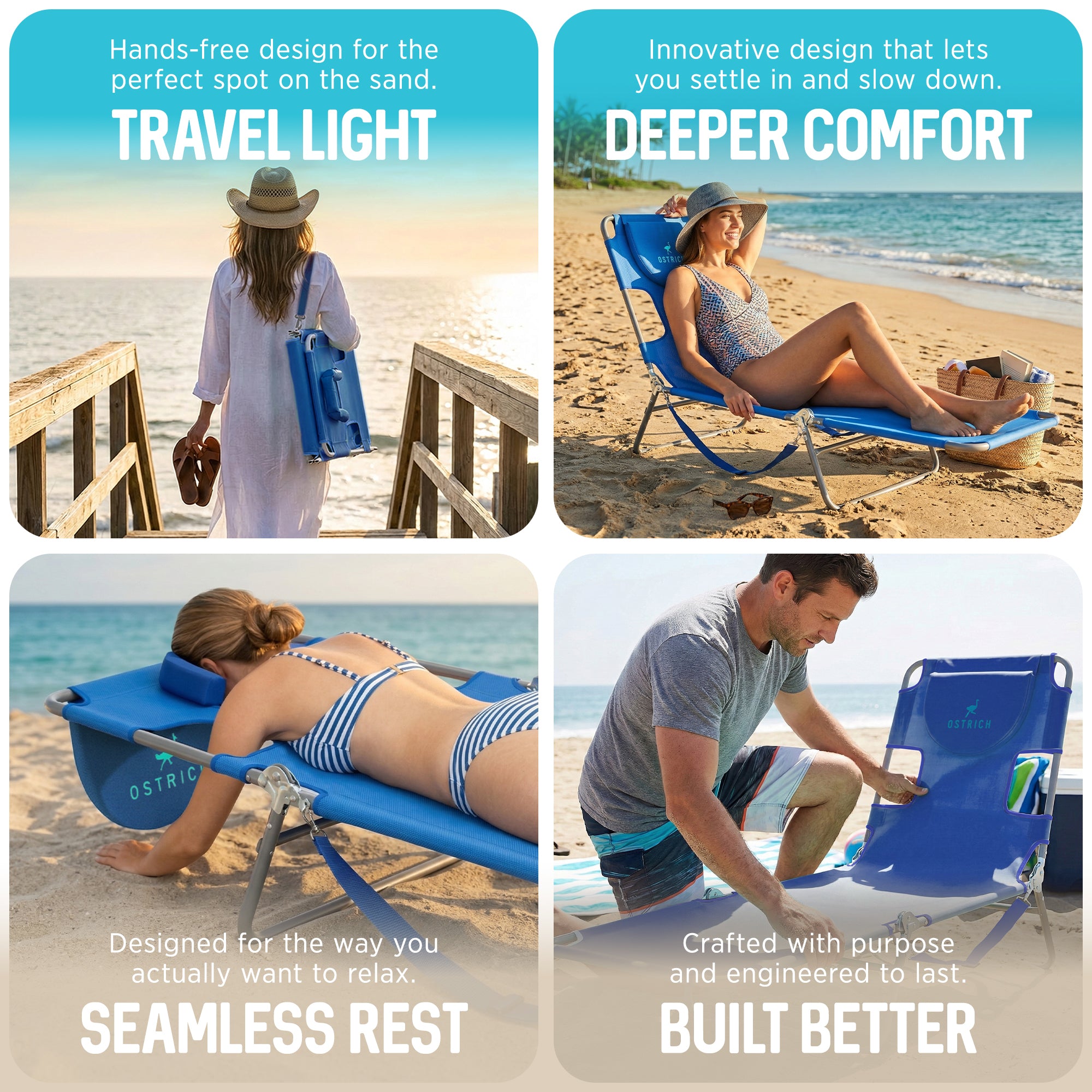 Ostrich Chaise Lounge Folding Portable Sunbathing Poolside Beach Chair (Damaged)