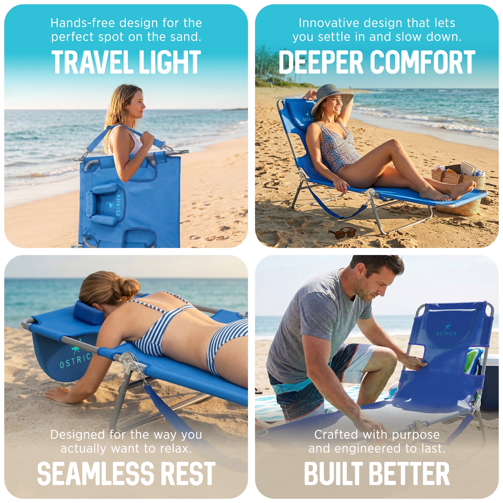 Ostrich Chaise Lounge Folding Portable Sunbathing Poolside Beach Chair (Damaged)
