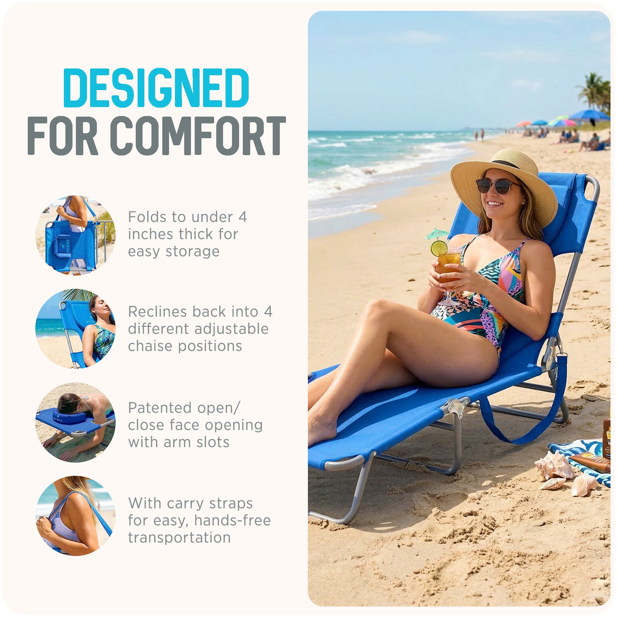 Ostrich The Original Chaise Lounge Portable Beach Chair & Custom Fitted Towel
