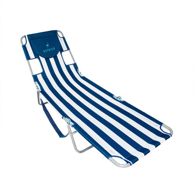 Ostrich Chaise Lounge Folding Sunbathing Beach Chair, Navy Stripes (For Parts)