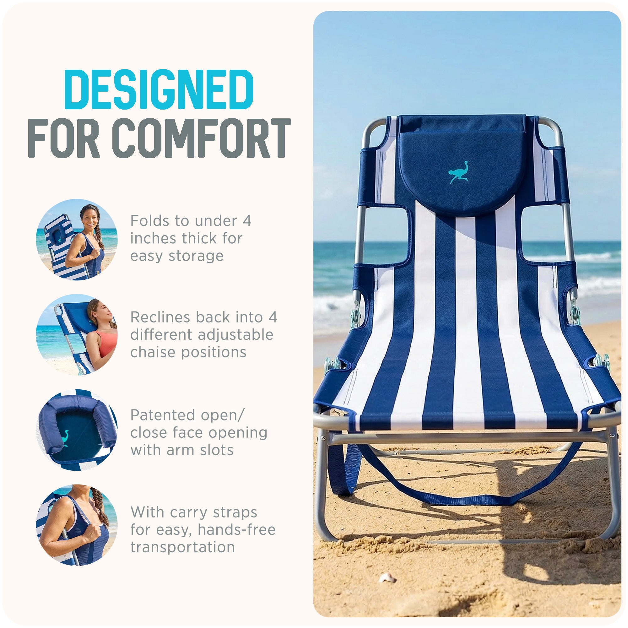 Ostrich The Original Chaise Lounge Portable Beach Chair & Custom Fitted Towel