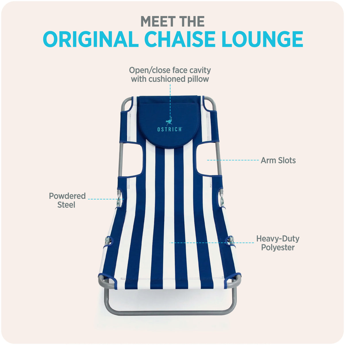 Ostrich The Original Chaise Lounge Portable Beach Chair & Custom Fitted Towel