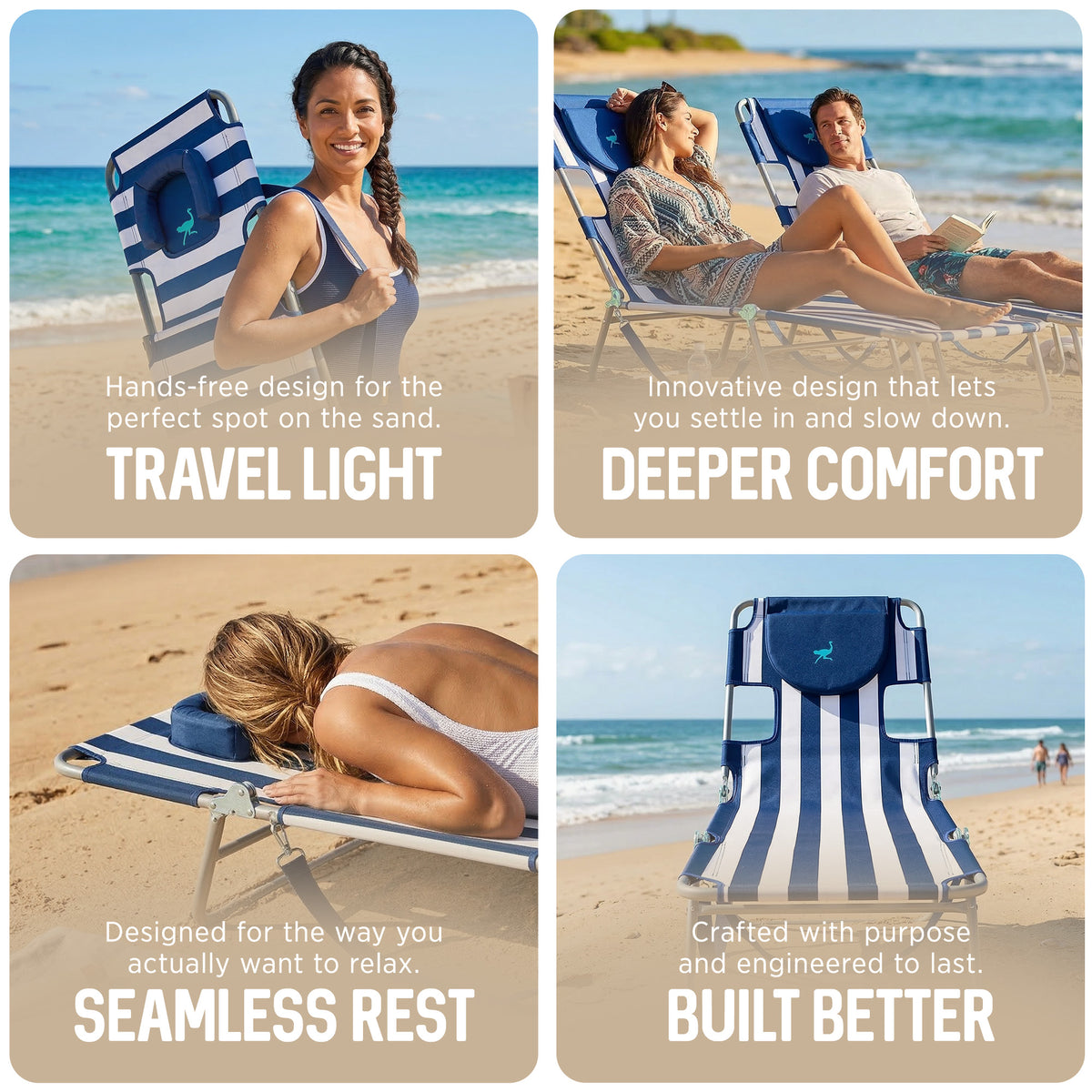 Ostrich The Original Chaise Lounge Portable Beach Chair & Custom Fitted Towel