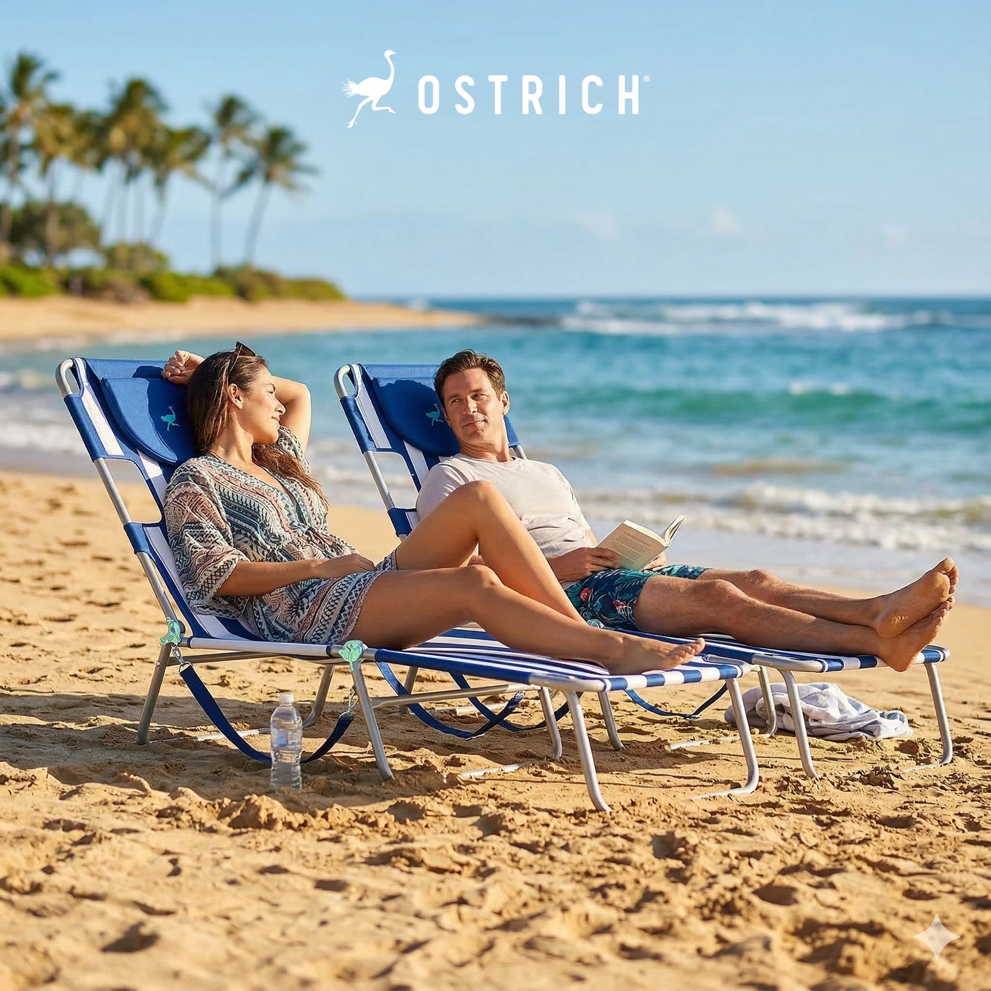 Ostrich The Original Chaise Lounge Portable Beach Chair & Custom Fitted Towel